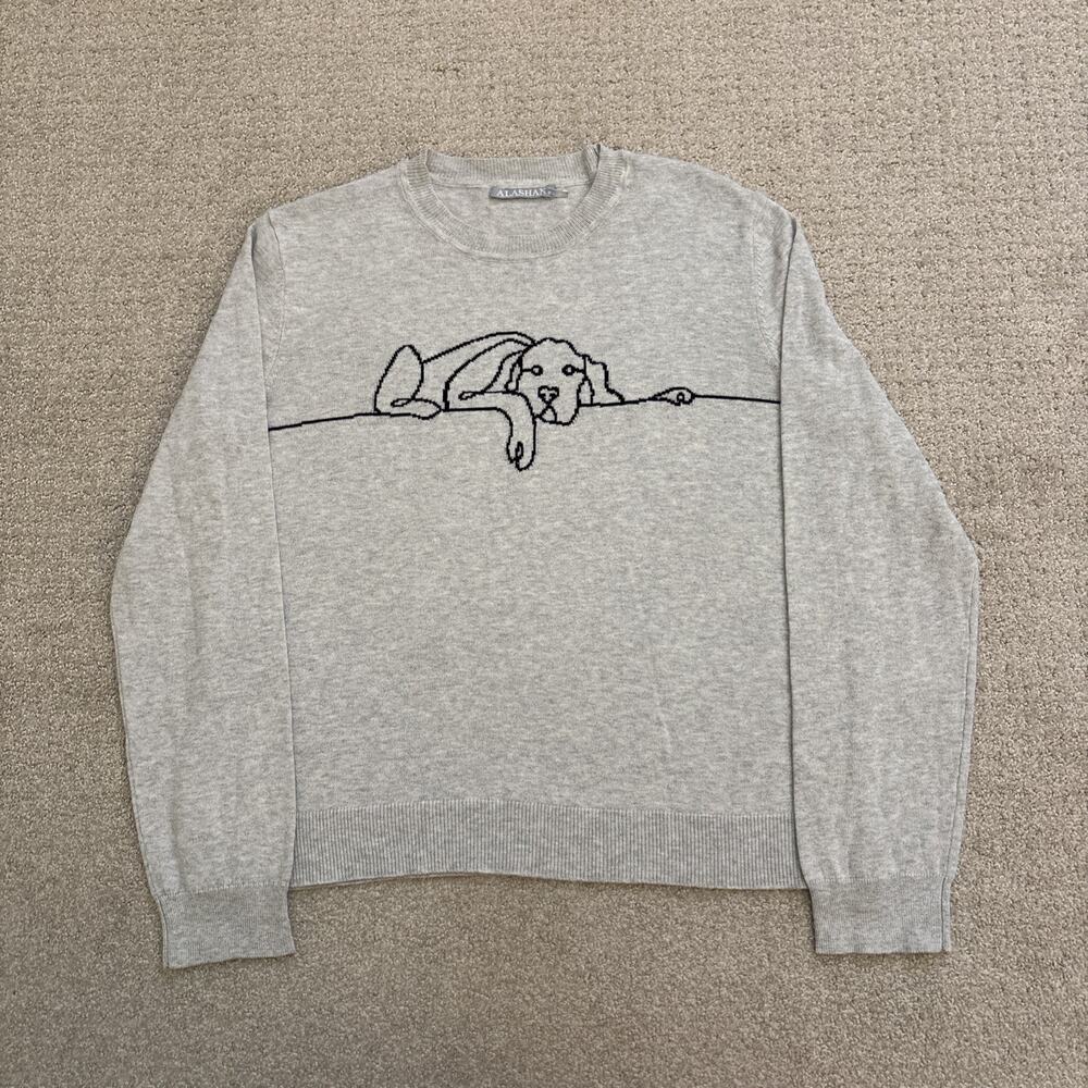 Alashan Lazy Lab Dog Sweater Cashmere Blend Gray Puppy Knit Cozy Women Sz M